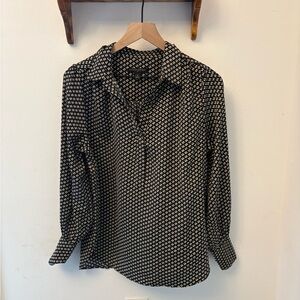 Banana Republic Black & White Print Collared Blouse Size Small
